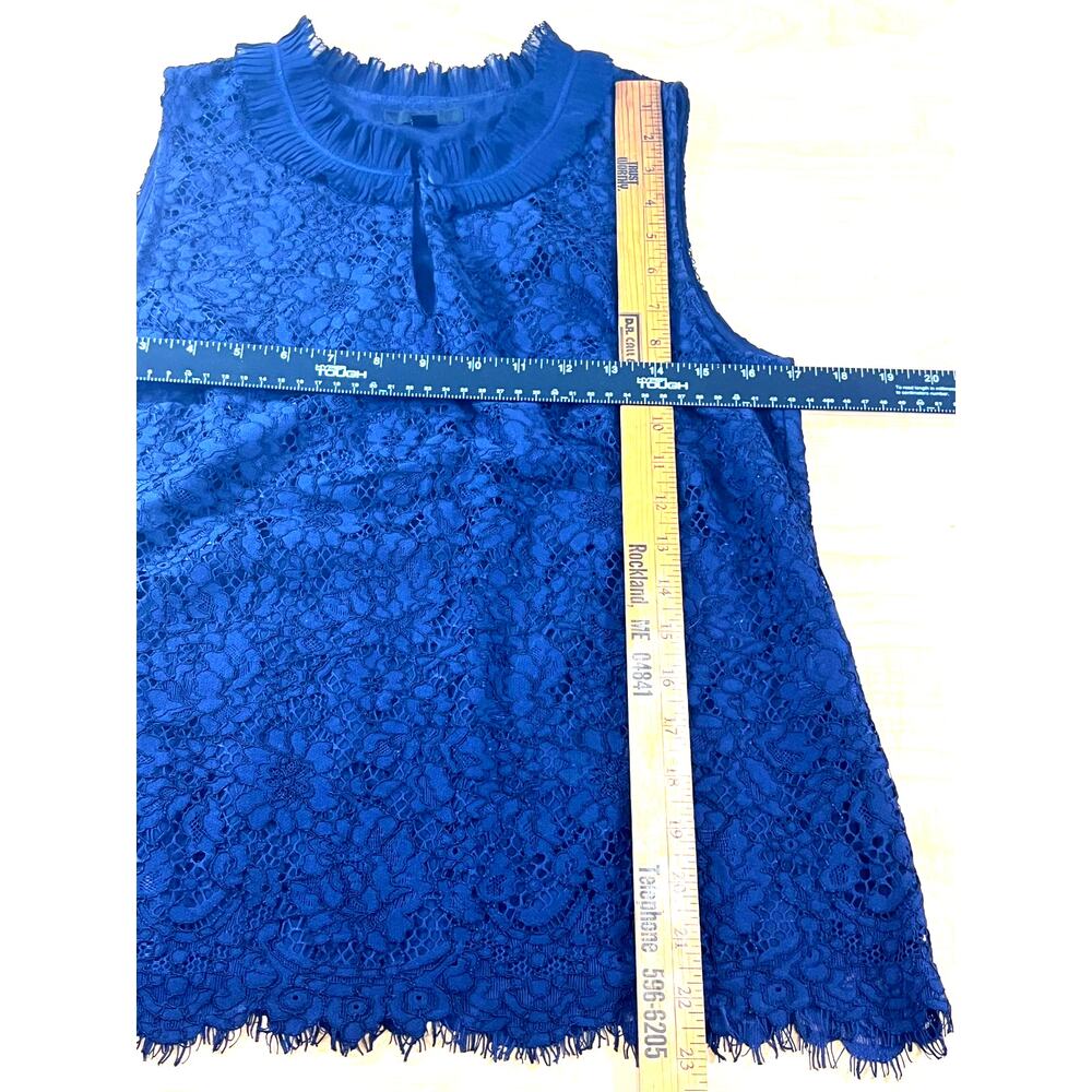 J Crew Lace Ruffle-Neck Top And Lace Pant Set Dark Blue Womans Petite 8 M - Picture 6 of 14
